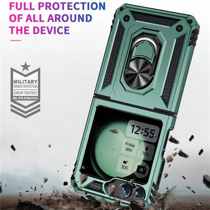 For Samsung Galaxy Z Flip5 5G Case TPU+PC Phone Cover with Ring Kickstand Drop Protectionish Green