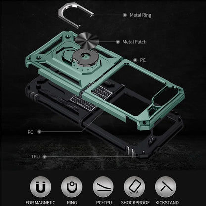 For Samsung Galaxy Z Flip5 5G Case TPU+PC Phone Cover with Ring Kickstand Drop Protectionish Green