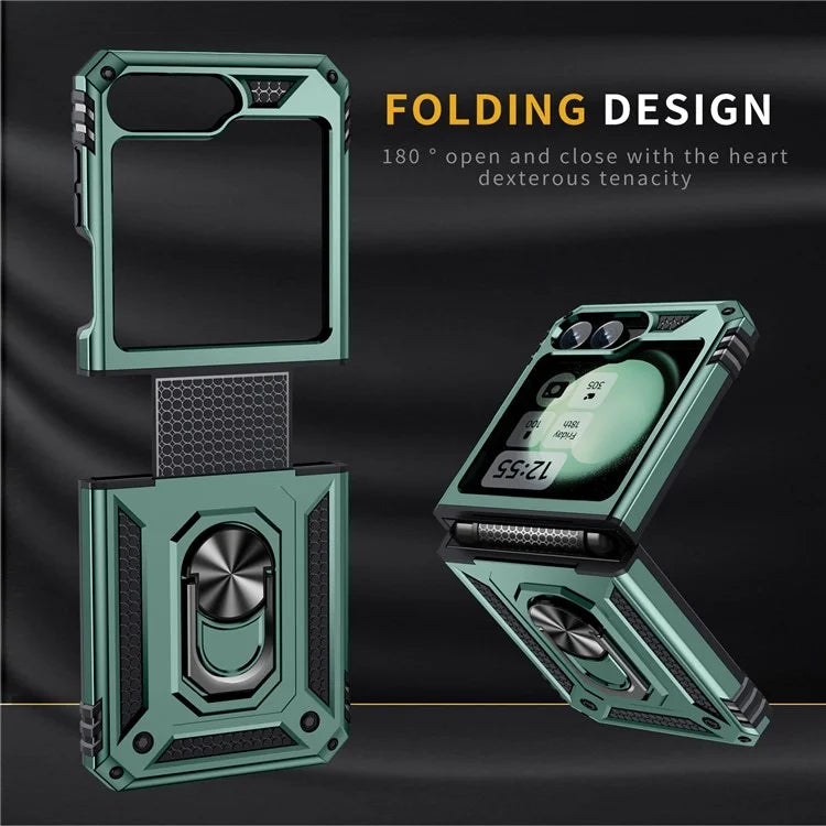 For Samsung Galaxy Z Flip5 5G Case TPU+PC Phone Cover with Ring Kickstand Drop Protectionish Green