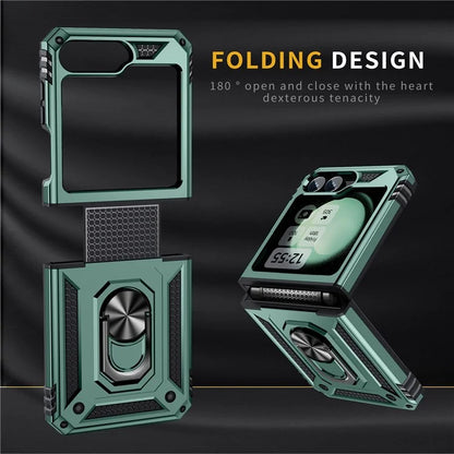 For Samsung Galaxy Z Flip5 5G Case TPU+PC Phone Cover with Ring Kickstand Drop Protectionish Green