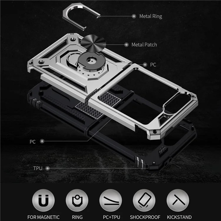 For Samsung Galaxy Z Flip5 5G Case TPU+PC Phone Cover with Ring Kickstand Drop Protection
