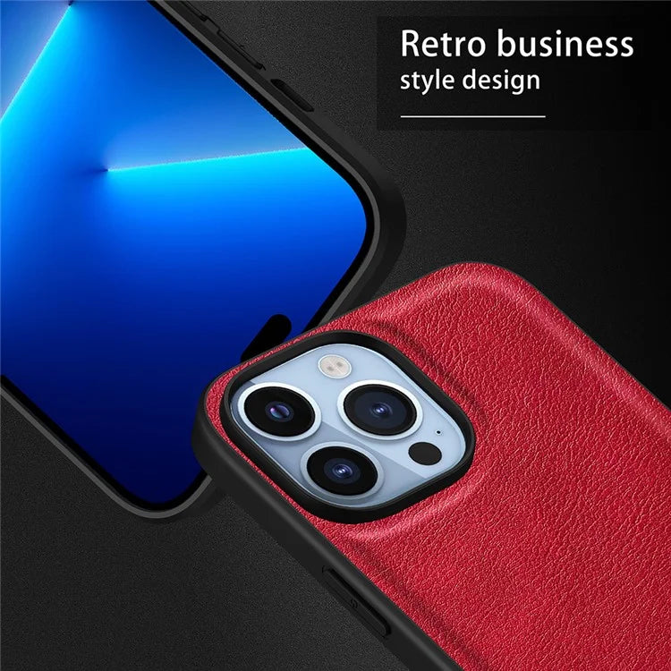 For iPhone 16 Pro Max Case Retro PU Leather Coated PC+TPU Phone Cover