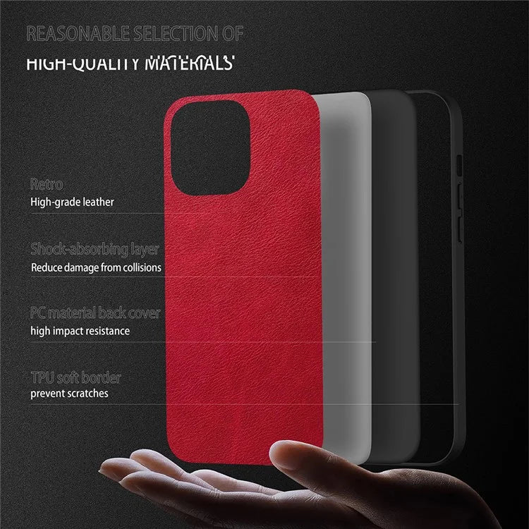 For iPhone 16 Pro Max Case Retro PU Leather Coated PC+TPU Phone Cover