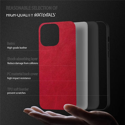 For iPhone 16 Pro Max Case Retro PU Leather Coated PC+TPU Phone Cover