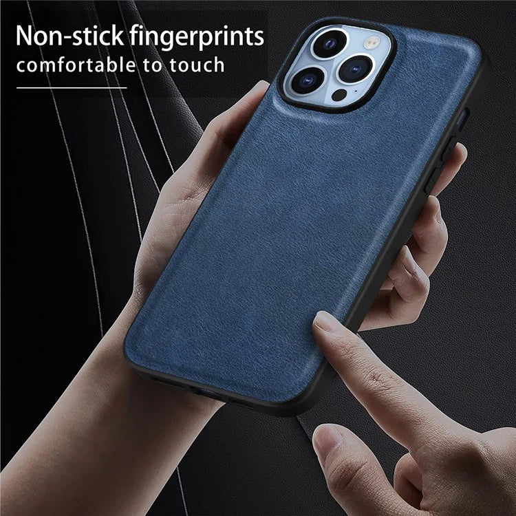 For iPhone 16 Pro Max Case Retro PU Leather Coated PC+TPU Phone Cover
