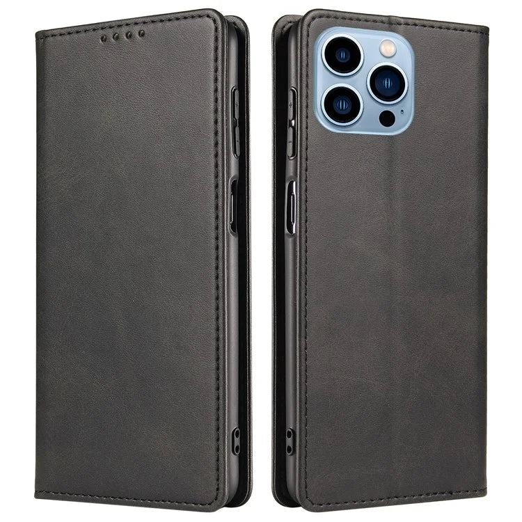 For iPhone 16 Pro Case Leather Phone Cover Strong Magnetic Card Holder