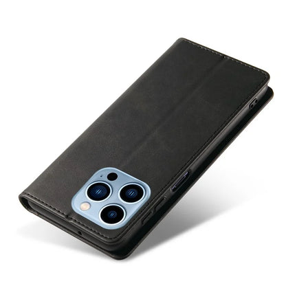 For iPhone 16 Pro Case Leather Phone Cover Strong Magnetic Card Holder