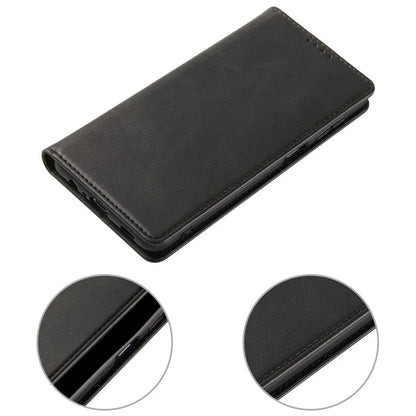 For iPhone 16 Pro Case Leather Phone Cover Strong Magnetic Card Holder