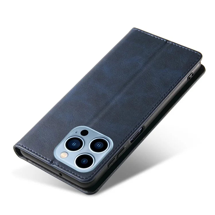 For iPhone 16 Pro Case Leather Phone Cover Strong Magnetic Card Holder