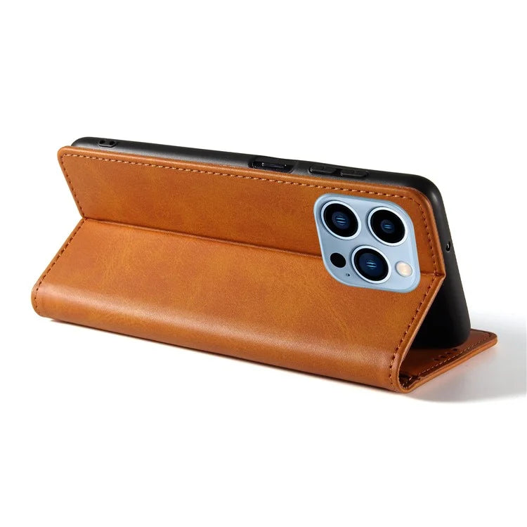 For iPhone 16 Pro Case Leather Phone Cover Strong Magnetic Card Holder