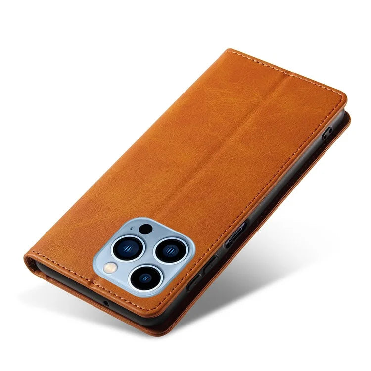 For iPhone 16 Pro Case Leather Phone Cover Strong Magnetic Card Holder