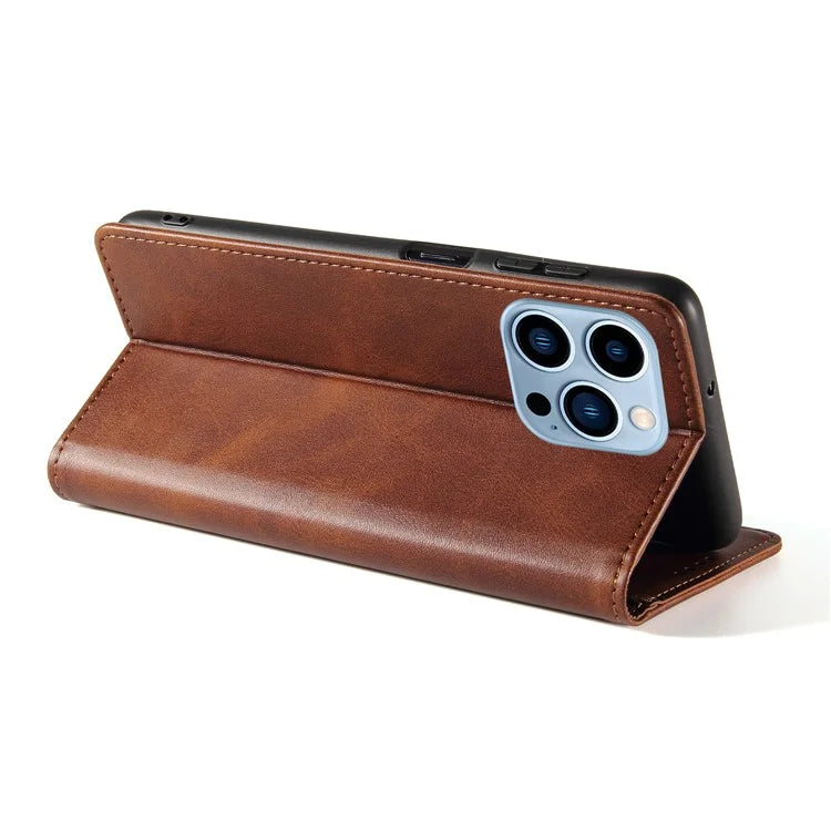 For iPhone 16 Pro Case Leather Phone Cover Strong Magnetic Card Holder