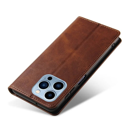 For iPhone 16 Pro Case Leather Phone Cover Strong Magnetic Card Holder