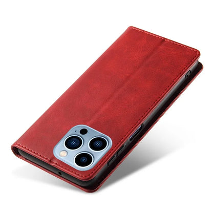 For iPhone 16 Pro Case Leather Phone Cover Strong Magnetic Card Holder