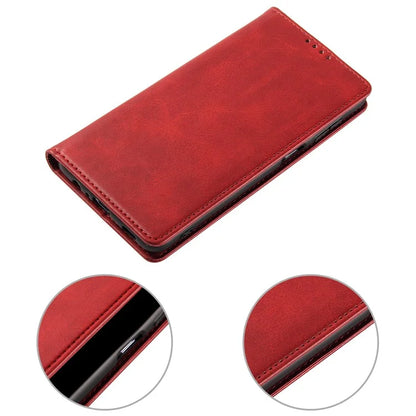 For iPhone 16 Pro Case Leather Phone Cover Strong Magnetic Card Holder