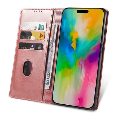 For iPhone 16 Pro Case Leather Phone Cover Strong Magnetic Card Holder