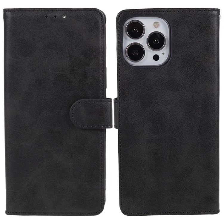 For iPhone 16 Pro Case PU Leather Wallet Calf Texture Phone Cover