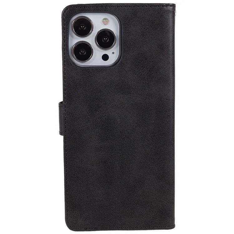 For iPhone 16 Pro Case PU Leather Wallet Calf Texture Phone Cover