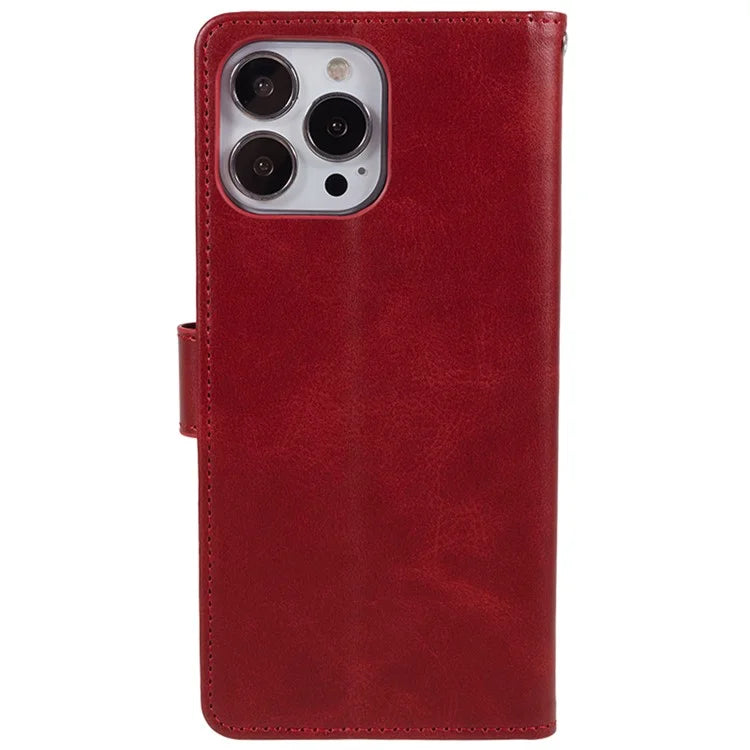 For iPhone 16 Pro Case PU Leather Wallet Calf Texture Phone Cover