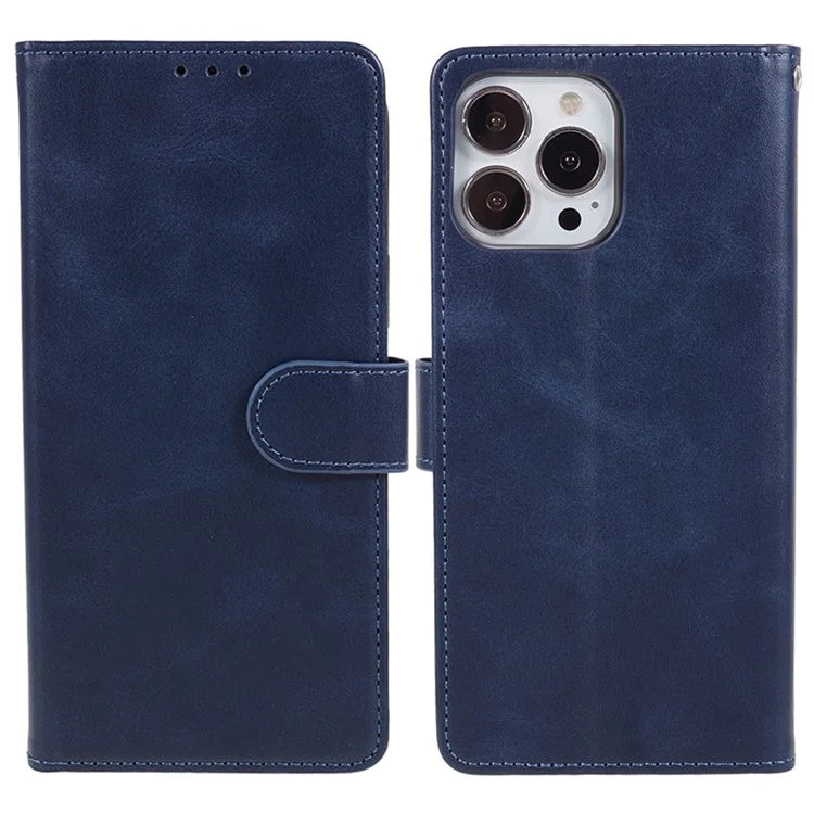 For iPhone 16 Pro Case PU Leather Wallet Calf Texture Phone Cover