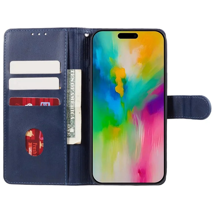 For iPhone 16 Pro Case PU Leather Wallet Calf Texture Phone Cover