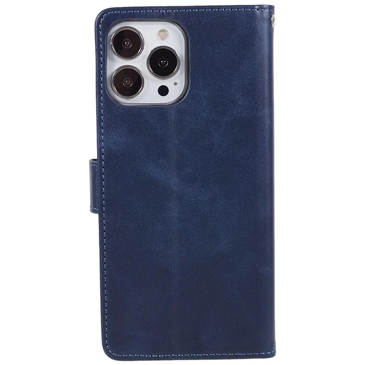 For iPhone 16 Pro Case PU Leather Wallet Calf Texture Phone Cover