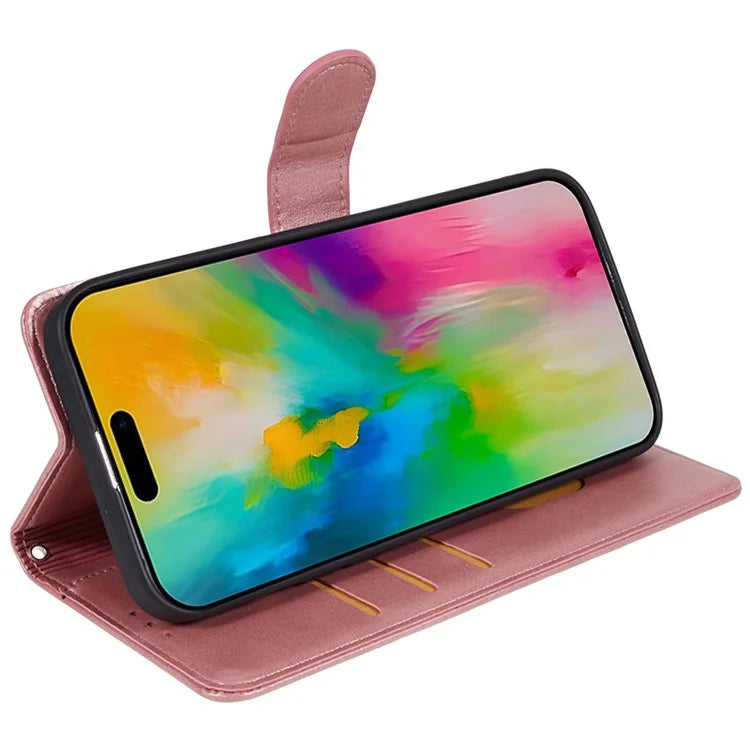 For iPhone 16 Pro Case PU Leather Wallet Calf Texture Phone Cover