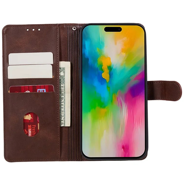 For iPhone 16 Pro Case PU Leather Wallet Calf Texture Phone Cover
