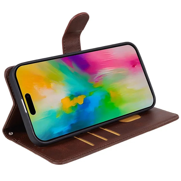For iPhone 16 Pro Case PU Leather Wallet Calf Texture Phone Cover