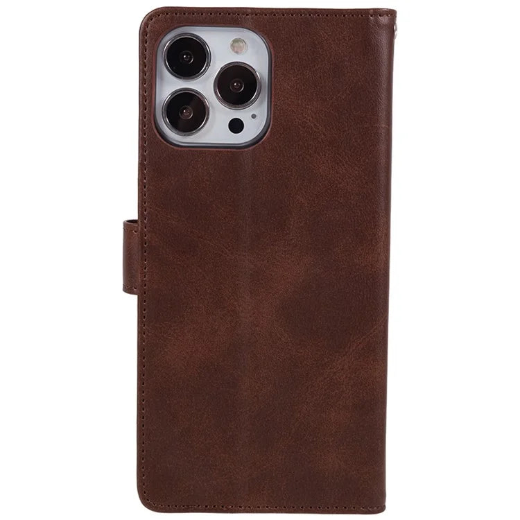 For iPhone 16 Pro Case PU Leather Wallet Calf Texture Phone Cover