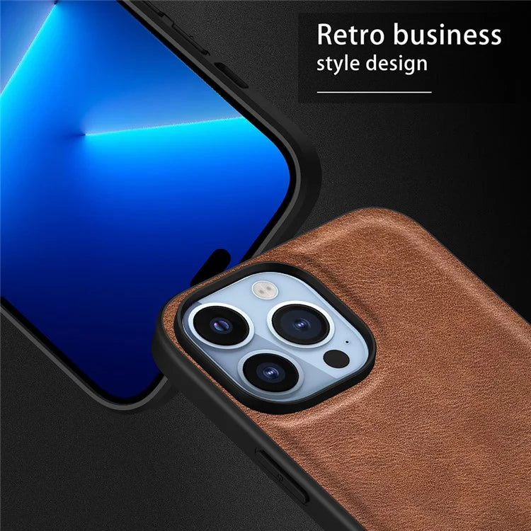 For iPhone 16 Pro Case Retro PU Leather Shockproof Anti-Slip Back Cover