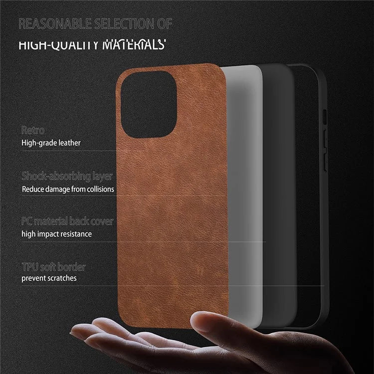 For iPhone 16 Pro Case Retro PU Leather Shockproof Anti-Slip Back Cover