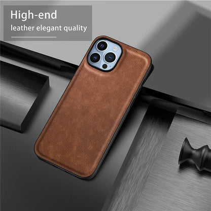 For iPhone 16 Pro Case Retro PU Leather Shockproof Anti-Slip Back Cover