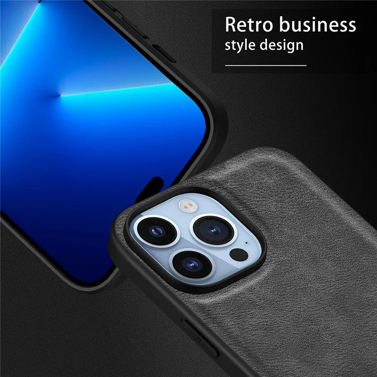 For iPhone 16 Pro Case Retro PU Leather Shockproof Anti-Slip Back Cover