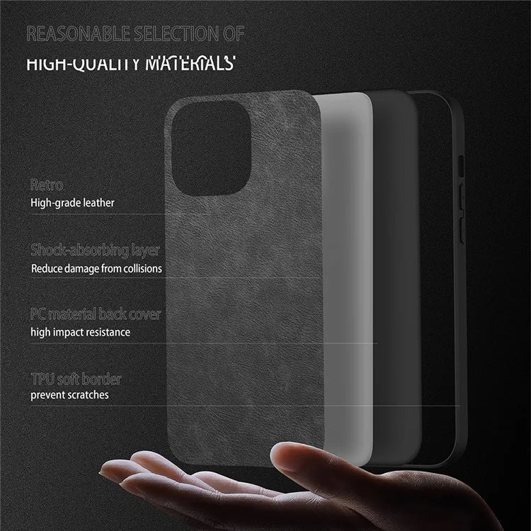 For iPhone 16 Pro Case Retro PU Leather Shockproof Anti-Slip Back Cover