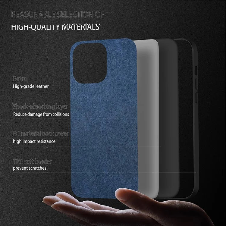 For iPhone 16 Pro Case Retro PU Leather Shockproof Anti-Slip Back Cover