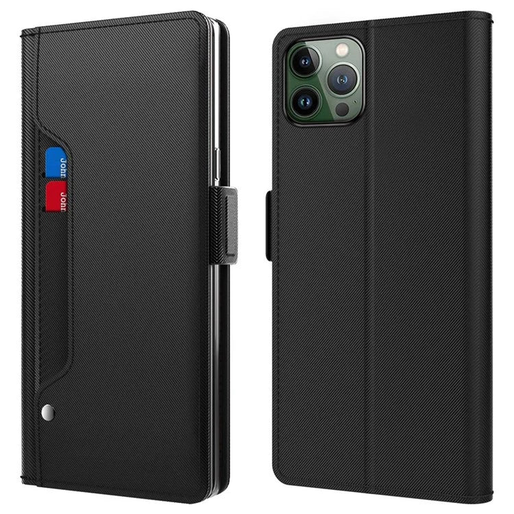 For iPhone 16 Pro Max Case PU Leather Card Slot Mirror Folio Phone Cover