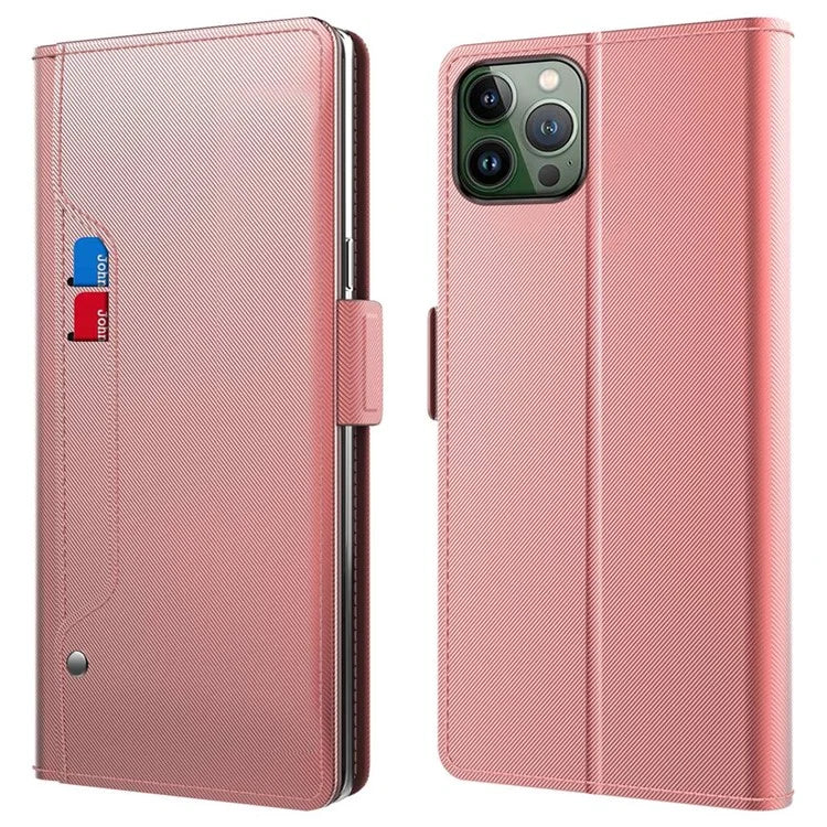 For iPhone 16 Pro Max Case PU Leather Card Slot Mirror Folio Phone Cover