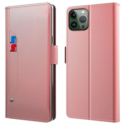 For iPhone 16 Pro Max Case PU Leather Card Slot Mirror Folio Phone Cover