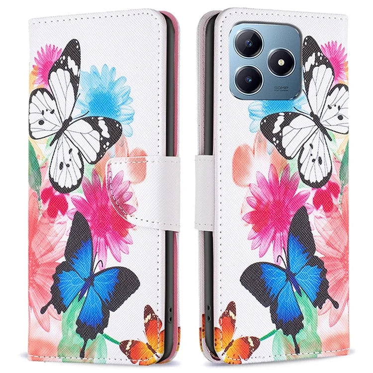 For Realme C61 4G / C63 4G Case Pattern PU Leather Phone Cover Card Slots Folding Stand