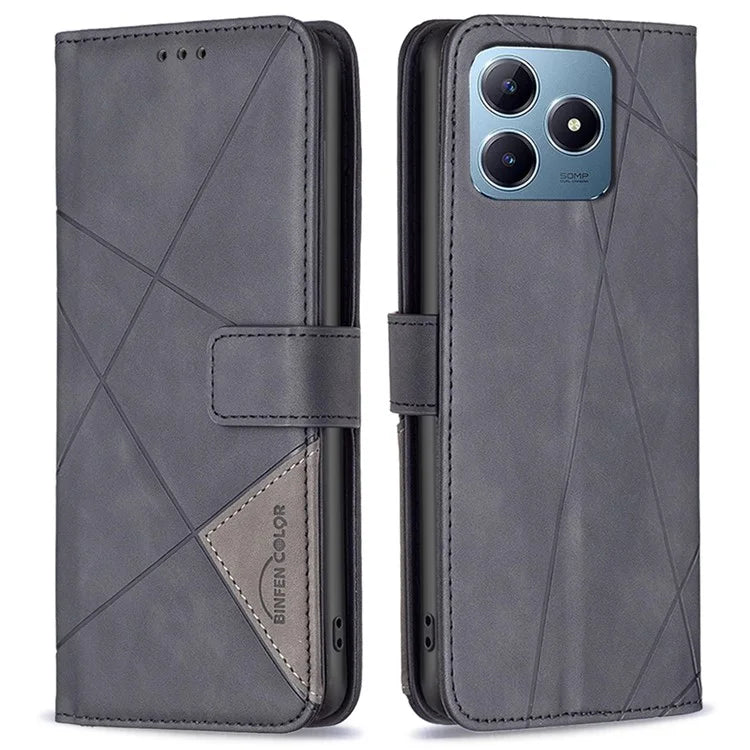 BINFEN COLOR BF05 For Realme C61 4G / C63 4G Case Geometric PU Leather Phone Cover with Magnetic Clasp