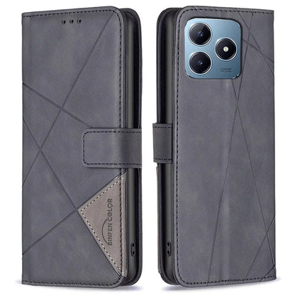 BINFEN COLOR BF05 For Realme C61 4G / C63 4G Case Geometric PU Leather Phone Cover with Magnetic Clasp