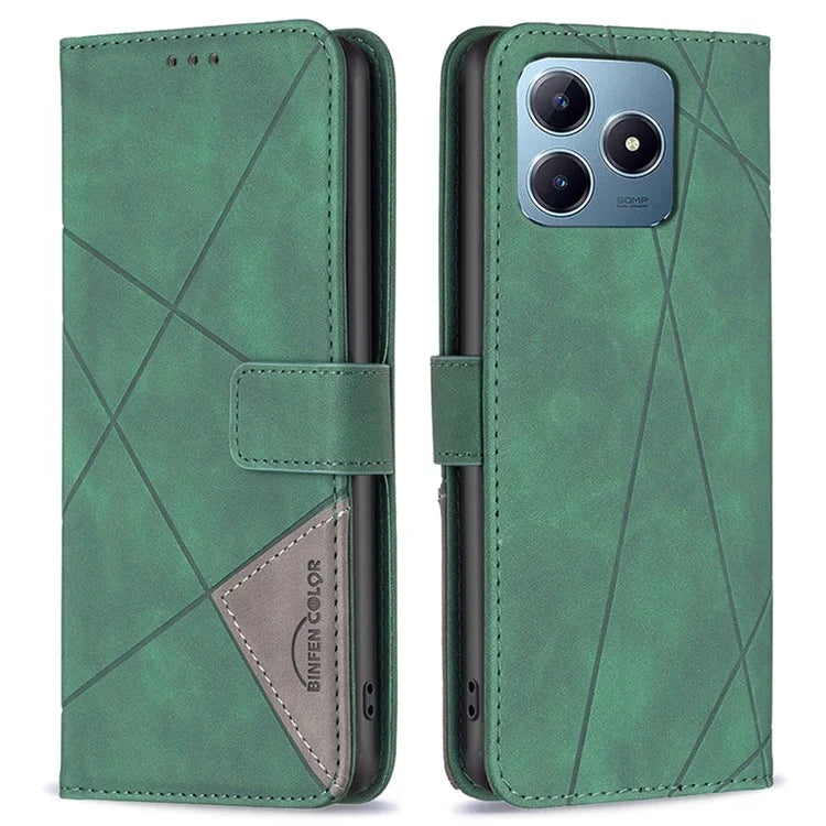 BINFEN COLOR BF05 For Realme C61 4G / C63 4G Case Geometric PU Leather Phone Cover with Magnetic Clasp