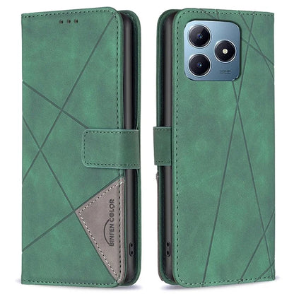 BINFEN COLOR BF05 For Realme C61 4G / C63 4G Case Geometric PU Leather Phone Cover with Magnetic Clasp