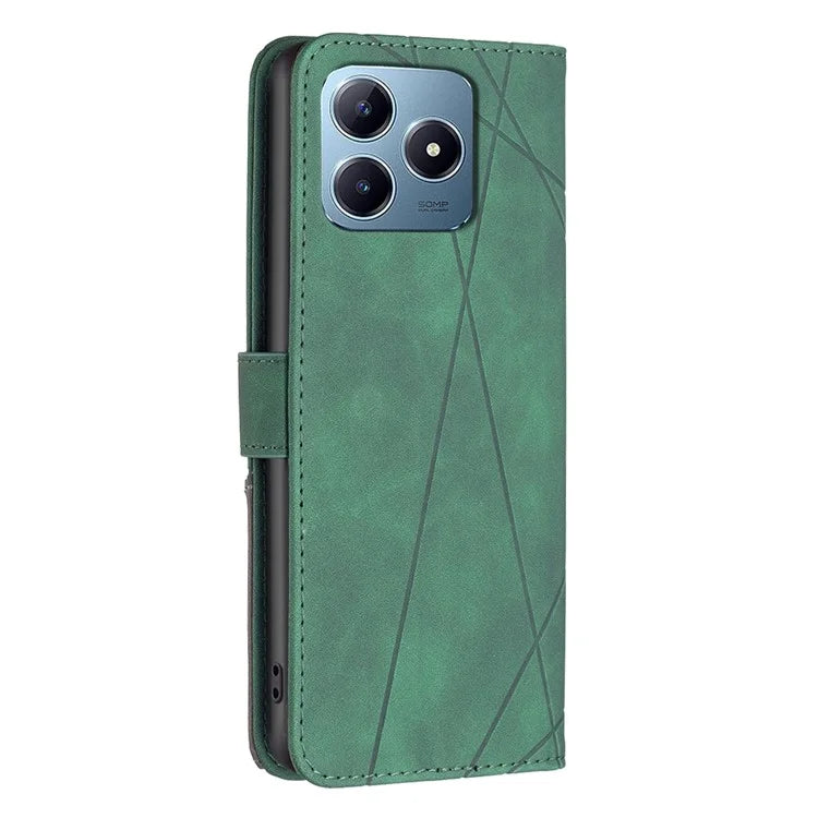 BINFEN COLOR BF05 For Realme C61 4G / C63 4G Case Geometric PU Leather Phone Cover with Magnetic Clasp