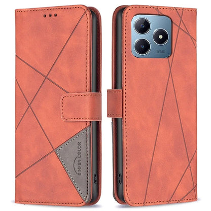 BINFEN COLOR BF05 For Realme C61 4G / C63 4G Case Geometric PU Leather Phone Cover with Magnetic Clasp