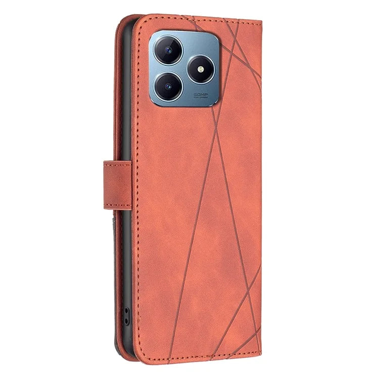 BINFEN COLOR BF05 For Realme C61 4G / C63 4G Case Geometric PU Leather Phone Cover with Magnetic Clasp