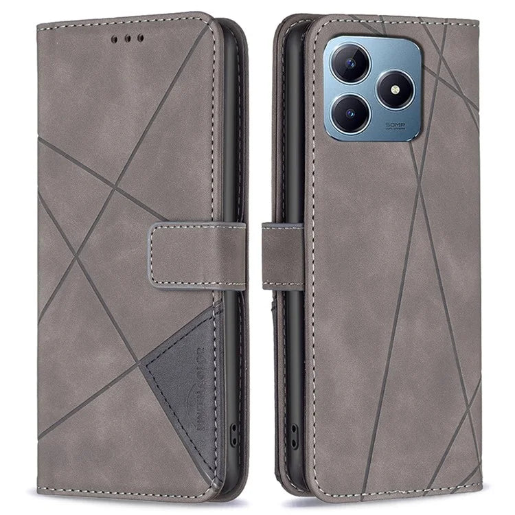 BINFEN COLOR BF05 For Realme C61 4G / C63 4G Case Geometric PU Leather Phone Cover with Magnetic Clasp