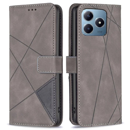 BINFEN COLOR BF05 For Realme C61 4G / C63 4G Case Geometric PU Leather Phone Cover with Magnetic Clasp