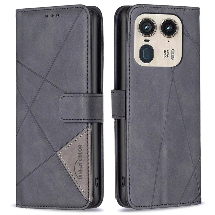 BINFEN COLOR BF05 For Motorola Edge 50 Ultra 5G / Moto X50 Ultra 5G Case Leather Phone Cover Geometry Imprinted